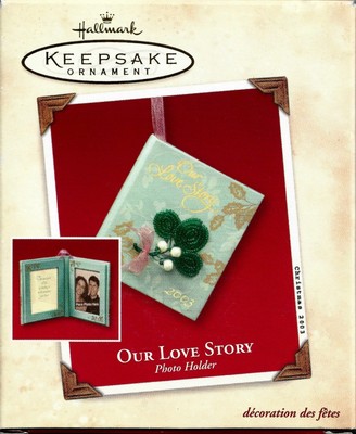 OUR LOVE STORY PHOTO HOLDER 2003 HALLMARK KEEPSAKE ORNAMENT NEW