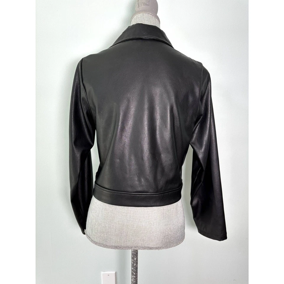 Wonder Nation Junior Girls Vegan Faux Leather Black Crop Biker Moto Jacket XXL   - Image 2 of 4