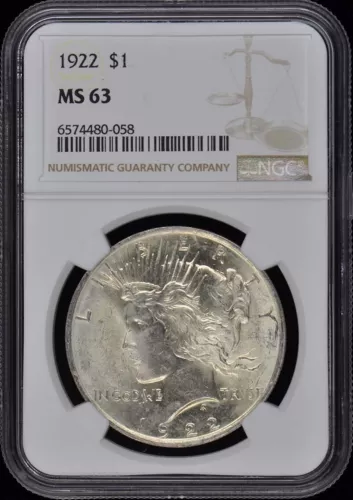 1922 Peace Dollar S$1 NGC MS63