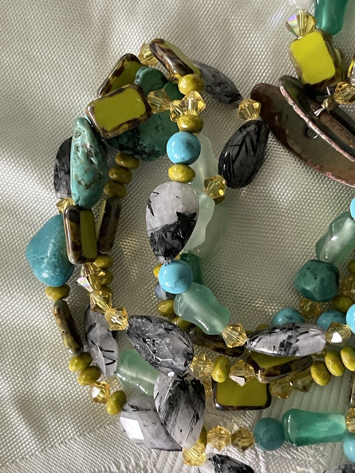 Unique 3 Strand Multi Stone Quartz Turquoise Crys… - image 9