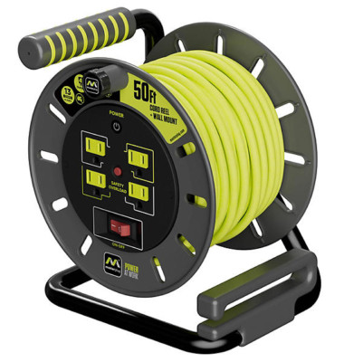Masterplug 50ft Extension Cord Reel with 4 Sockets & Wall Mount - 13A Power