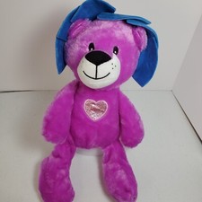 Teddy Bear Plush Sparkle Heart Stuffed Animal Purple With Blue Mane 16"