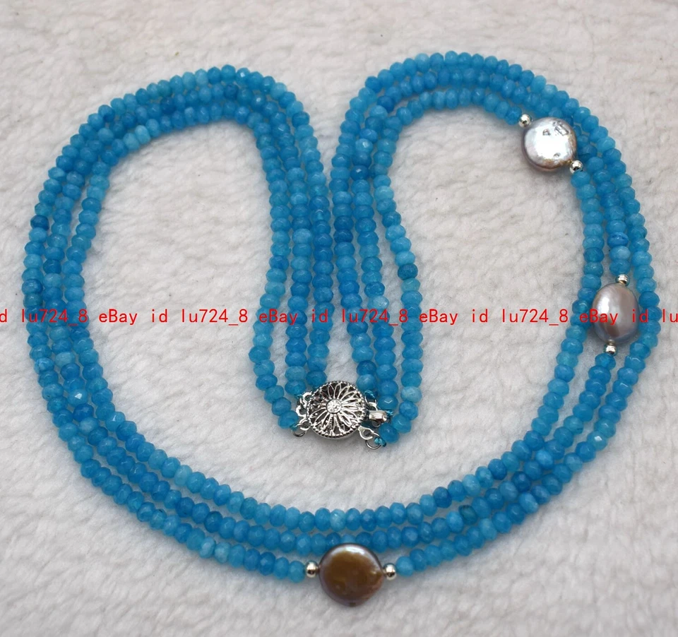 Juego de 3 filas facetadas 2x4 mm Rondelle topacio azul y púrpura moneda perlas collar pulsera Foto 4 de 4