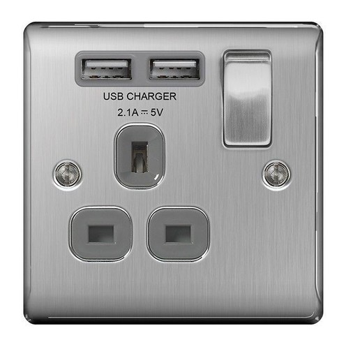 BG Nexus Brushed Steel Switches & Sockets Full Range Satin Chrome Grey Inserts - Picture 11 of 91