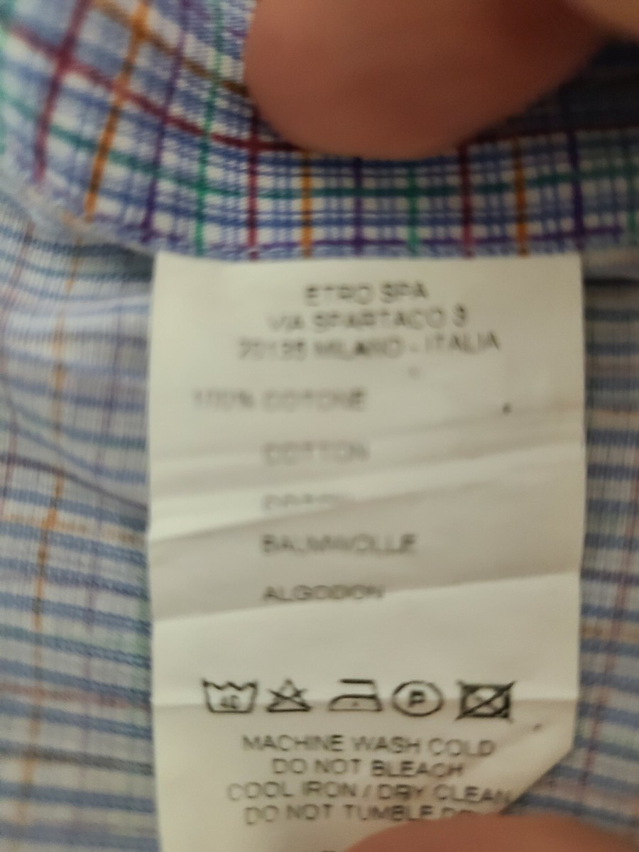 ETRO 39 (15.5) SPA Via Spartaco 3 Mens's Shirt Italy 20135 Milano