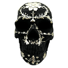 Halloween Gothic Day Of The Dead Black Skull Silver Floral Table Centerpiece New