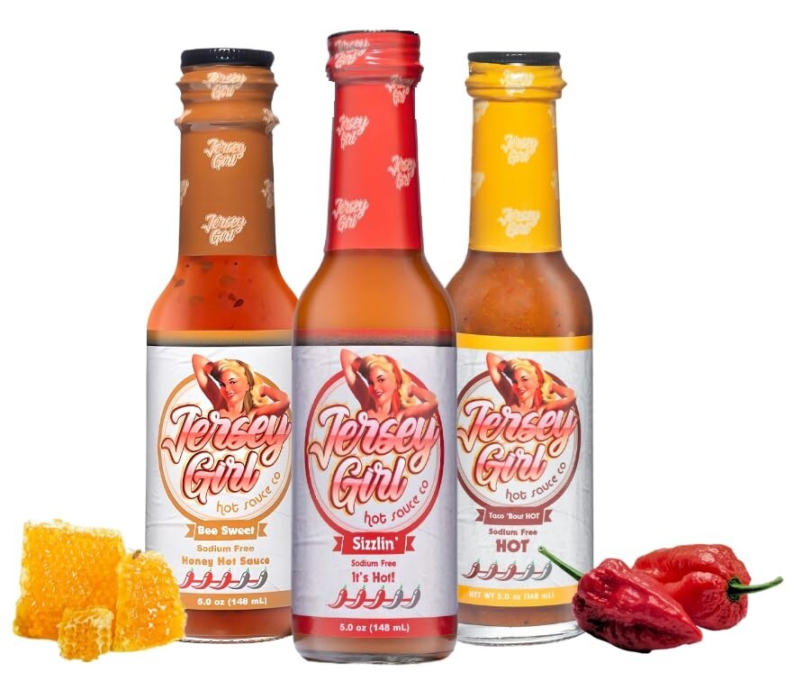 Разновидность острого соуса Jersey Girl, 3 упаковки (Fiesta) для тако Сиззлин с острым медовым соусом.