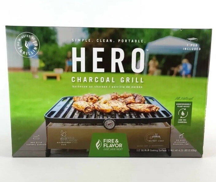 HERO Portable Charcoal Grill Black Model FFG1 Fire & Flavor 13x9" Tailgate New eBay