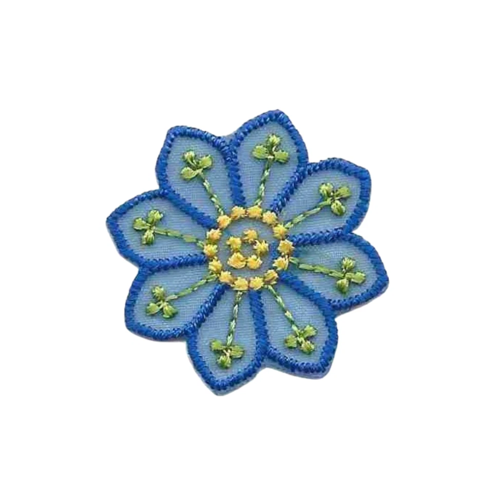 Large Blue Daisy Patches (5-Pack) Floral Embroidered Iron On Patch Appliques - Image 2 of 4