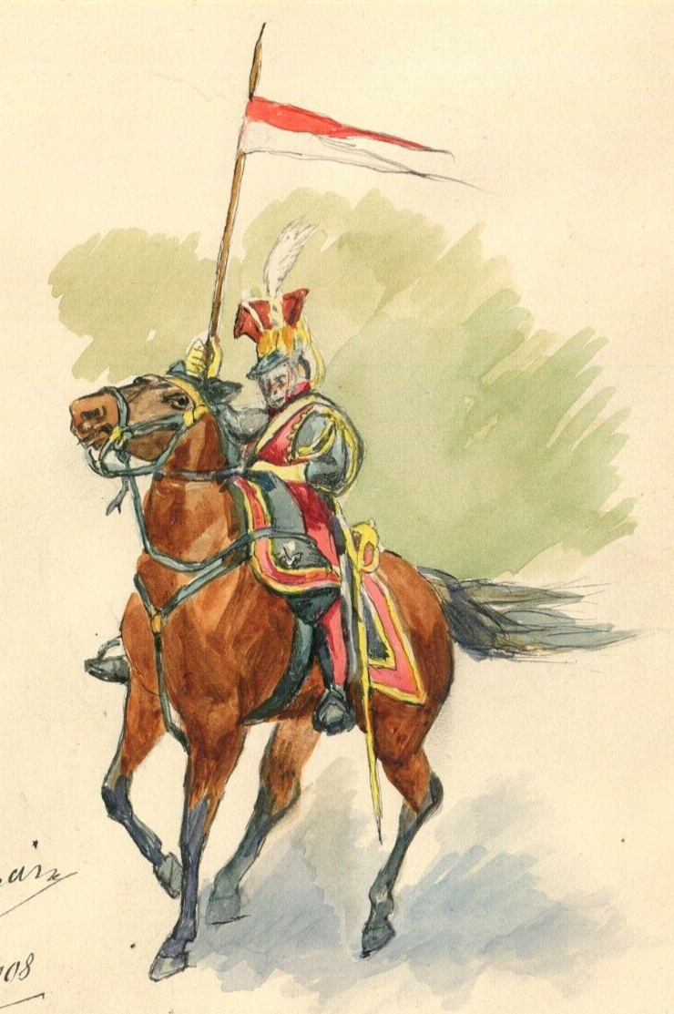 Vintage Original Drawing Illustration Knight Horse, Man signed