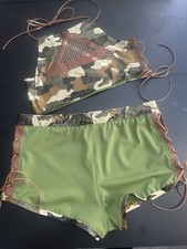 Ladies Wrestling Festival Dance Set Cammo Lace Up Adjustable Sz Small/Medium