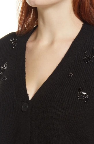 Halogen Women's Embellished Cropped Cardigan Sweater Black Size Medium - Picture 2 of 10