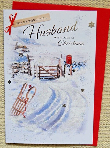 Husband Christmas Card ~  Wonderful Snow Scene with a lovely Verse 9"x 6"