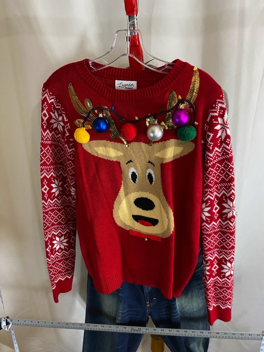 Lavender Moon Reindeer Ugly Christmas Sweater Small S