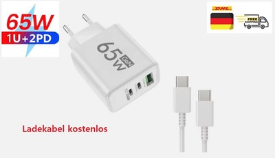 65W GaN Ladegerät USB-C PD Schnellladegerät QC 3.0 für iPhone, Samsung mit Kabel