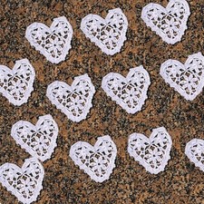 Vintage handmade White 2 inch Heart Crochet Lace floral Motif Ornaments 12 pcs 