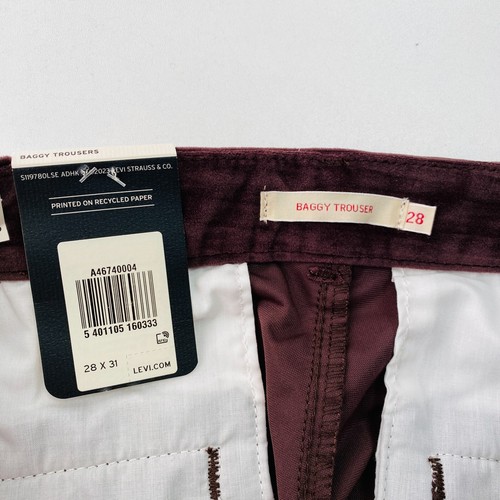 Levi's Women Dark Brown Loose Straight Fit Velvet Baggy Trousers W28 L31 - Picture 13 of 16