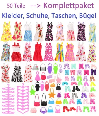 Kleidung Zubehör Set für Barbie Puppe Kleid Schuhe Tasche  50 Teile Konvolut