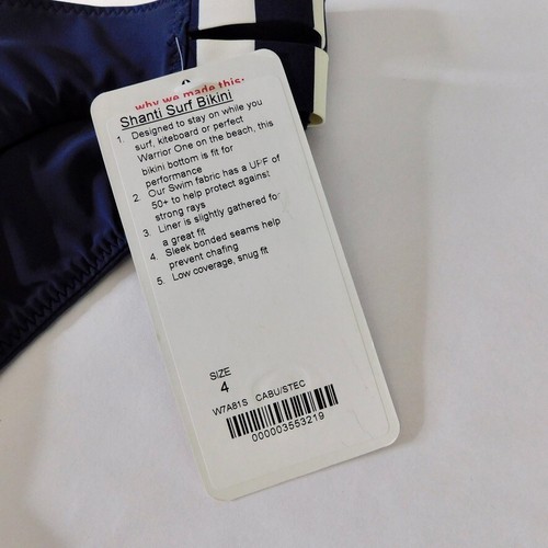 ¡¡NUEVO CON ETIQUETAS!! Pantalones de bikini LULULEMON Athletica Shanti Surf azul cadete a rayas talla 4 - Imagen 15 de 16