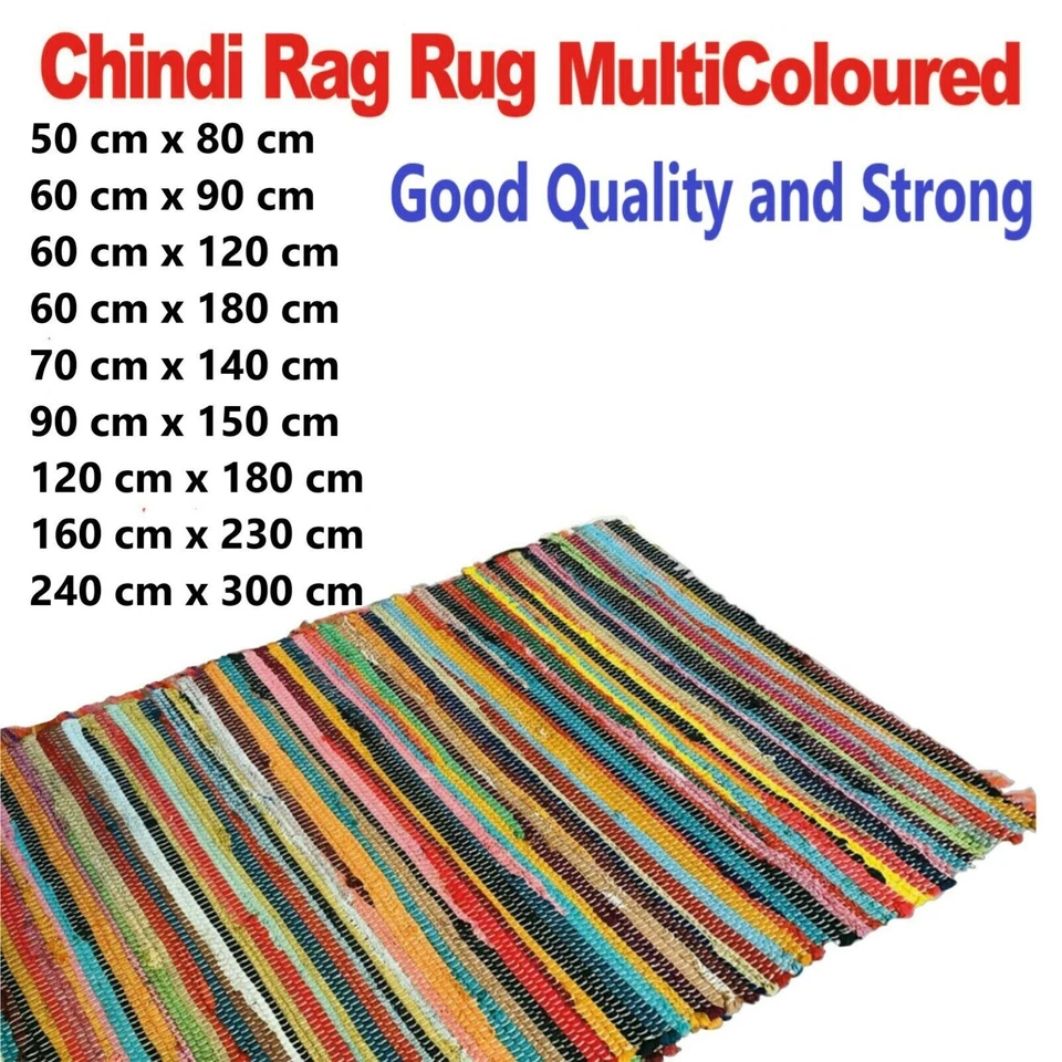 Handmade Chindi Rag Rug 100% Cotton Recycled Multi Coloured Woven Flat Floor Mat - Image 2 of 4