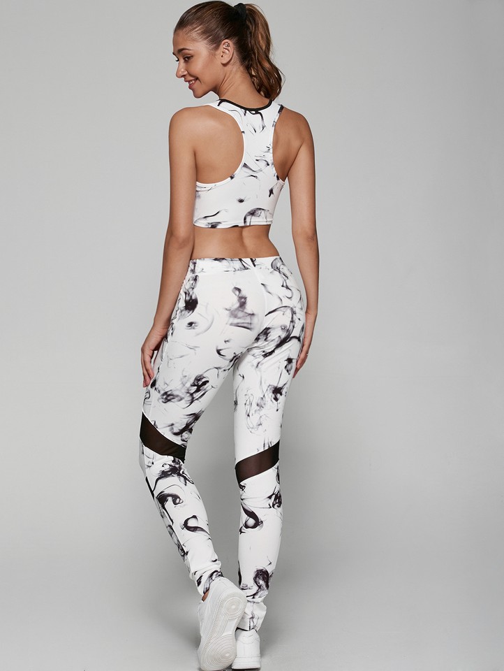 White Marble Yoga Gym Set W/ Zip Up Sports Bra and Fitted Leggings | eBay