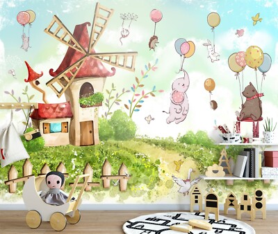 3D Windmill Elephant K17351 Wallpaper Mural Self-adhesive Removable Sticker Kay