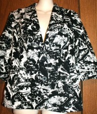 Coldwater Creek Cotton Abstract 2 Buttons Front 3/4 Sleeve Blazer Jacket 4 NWOT