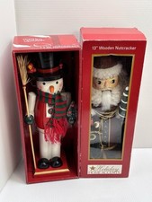 Two New In Box 13  Wood Nutcrackers Christmas Snowman  Santa Holiday Decor
