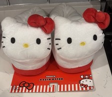 Sanrio Hello Kitty Slip-On Faux Fur Slippers Red White Bow Women's Size 7-8