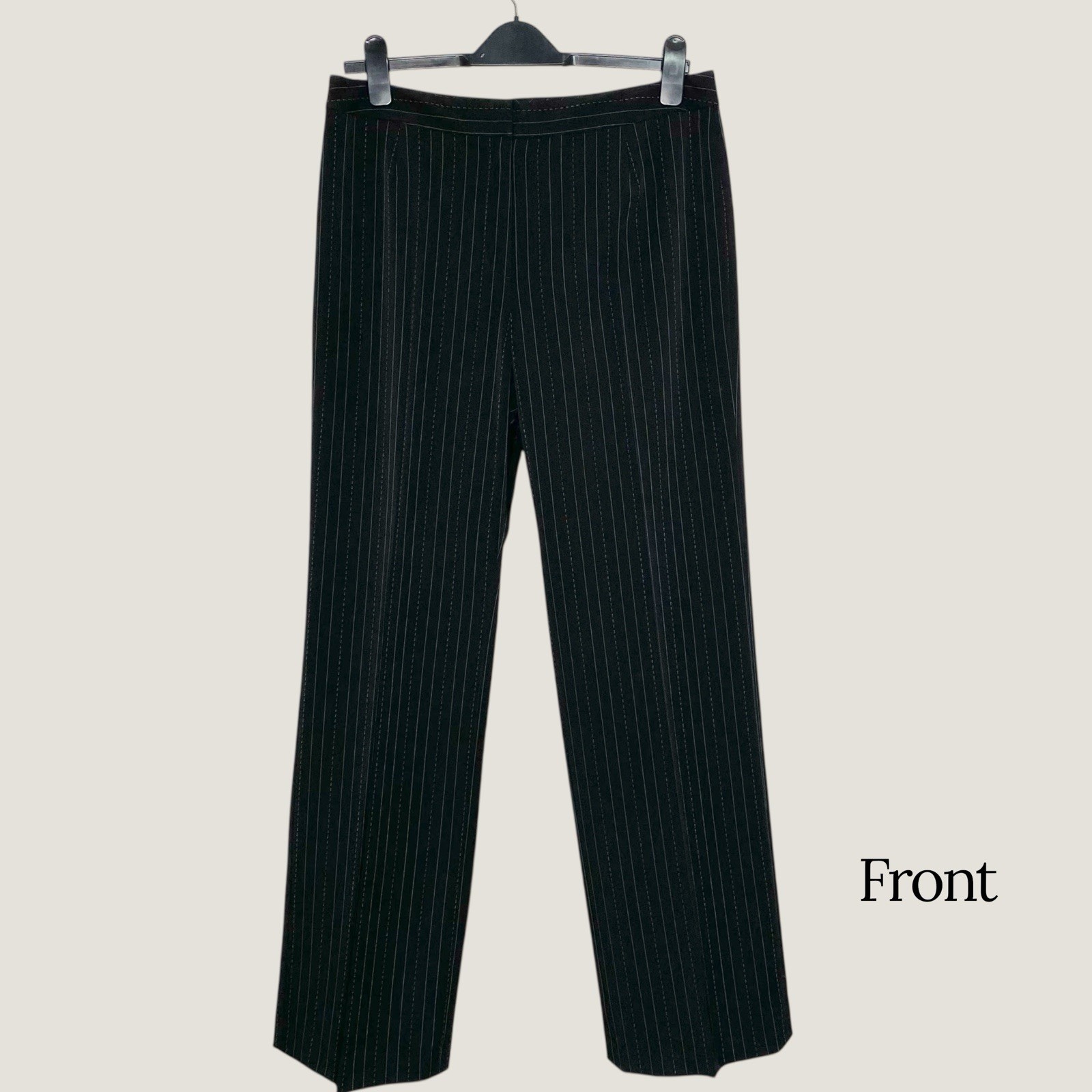 Le Suit Set Womens 8 Black Pinstripe Blazer Straight Pants 2 Piece Office Work