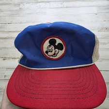 Vintage Mickey Mouse Snapback Trucker Hat Mesh Red/White/Blue w Rope - 1980s