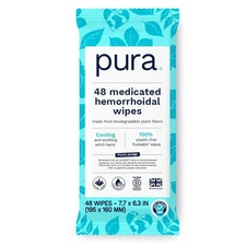 Pura Flushable Hemorrhoid Wipes XL, 48 Count, Medicated with Cooling Witch Hazel