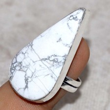925 Silver Plated Howlite Ring US 7 Ethnic Fusion Design GW