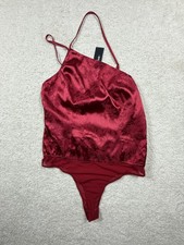 Lulus Bodysuit Womens M Red Satin Floral Jacquard Spaghetti Strap Thong