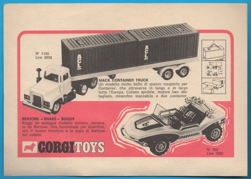 CORGI TOYS: Mack Container 1972 pubblicità advertising werbung clipping MA1665 - Foto 1 di 1