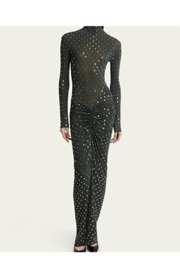 Alaia studded long sleeve draped sheer maxi dress 38(6)
