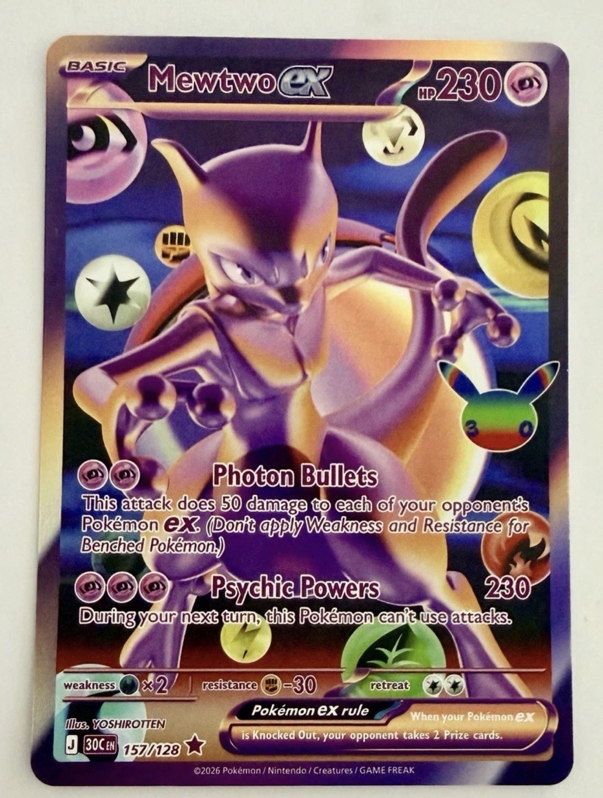 Pokemon Mewtwo ex 157/128 Futuristic Rare 30th Celebration NM
