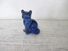 Vintage 1980s Cobalt Blue Fenton Art Glass Sitting Cat Kitten Figurine 3.75"