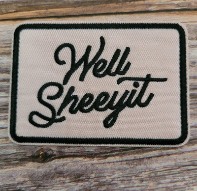 Well Sheeyit Funny Retro Country Western Cowboy Light Pink  Iron on Patch