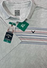 NWT Callaway XL Men White Striped Opti Dri Short Sleeve Performance Golf Polo