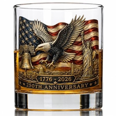 250th Anniversary Whiskey Glass 11oz Patriotic Eagle Bourbon Tumbler
