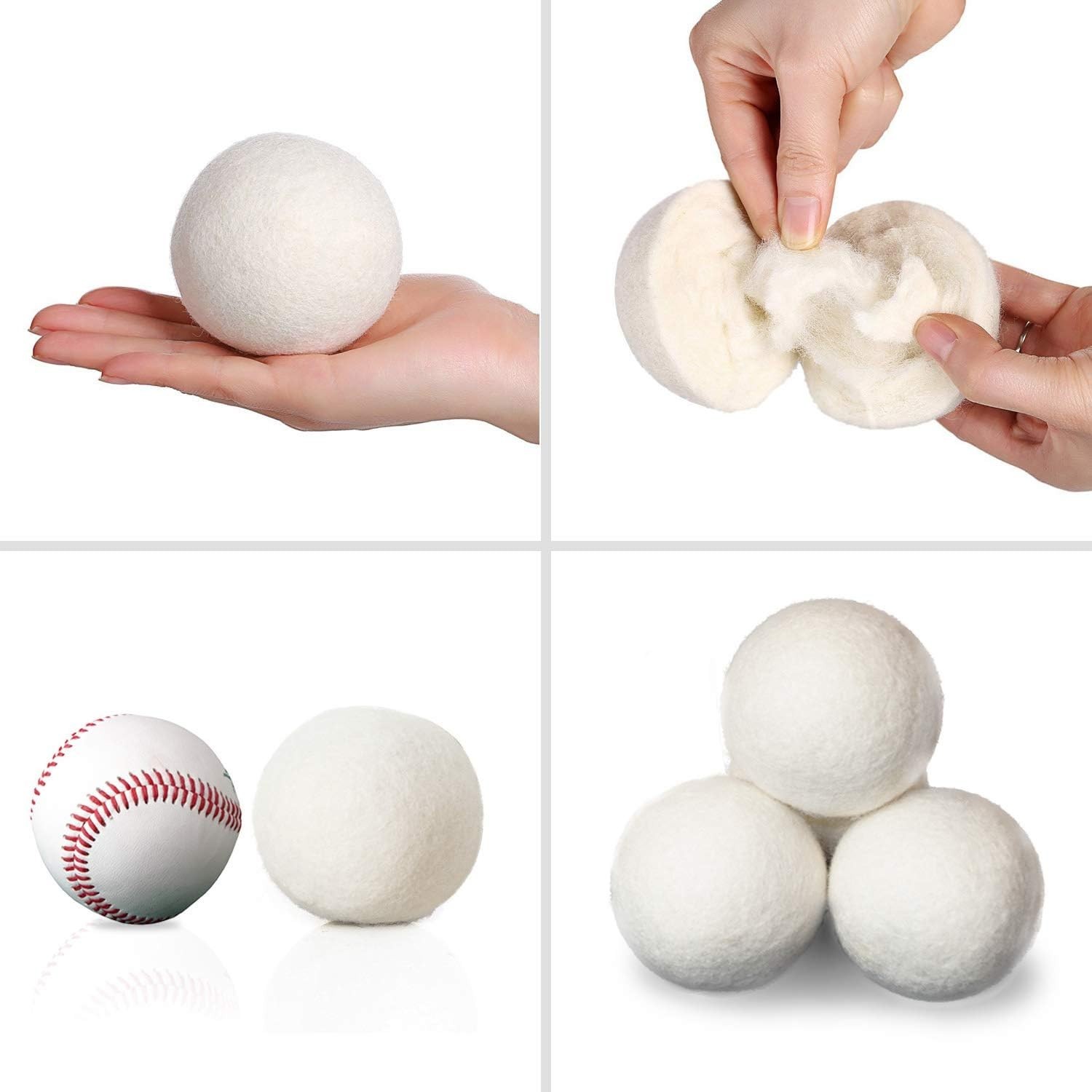 Eco-Friendly XL Wool Dryer Balls - Reduce Wrinkles & Dry Clothes Faster, 4 Count