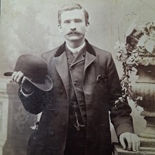 Victorian Man Holding Bowler Hat by Kennedy 1890s, Cabinet Card Photo, Amsterdam