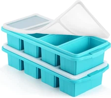 Silicone Freezer Tray with Lid - Silicone Freezer Food Molds- Large Ice Cube Tra