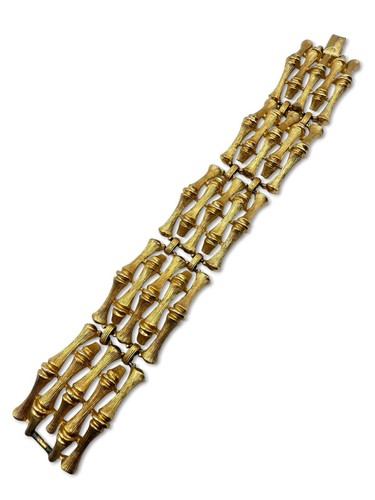 Vintage 70’s Gold Tone Bamboo Textured Panel Bracelet By Emmons - Picture 2 of 6