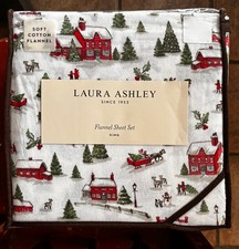 Laura Ashley HOLIDAY VILLAGE Cotton Flannel KING SIZE Sheet Set  Christmas