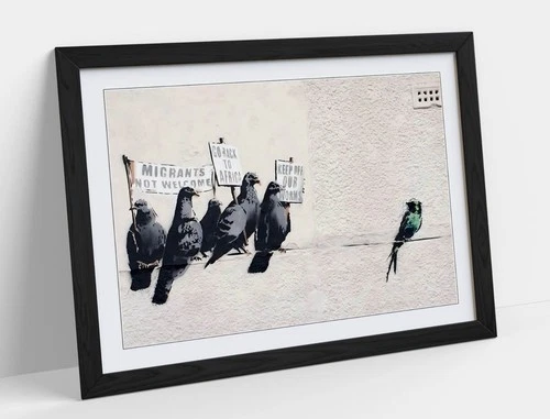 BANKSY RACIST PIGEONS FRAMED ART POSTER GRAFFITI PICTURE PRINT ARTWORK 4 SIZES