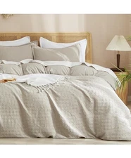 PHF Waffle Weave Duvet Cover Set Queen Size, No Snagging Ultra Soft Luxury