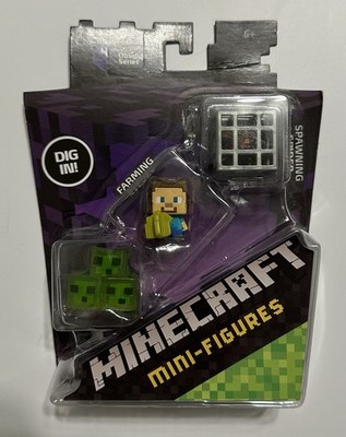 Mojang Minecraft Obsidian Series 4 Slime Cube, Farming Steve, Spawning Spider