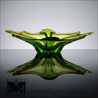 Schwere grüne Murano Sommerso Zipfel Glas Schale 50er 60er Jahre rare glass bowl